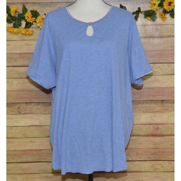 Avenue Blue Ribbed Casual Knit Top Shirt Plus Size 26W 28W Keyhole Short Sleeve - Picture 1 of 8